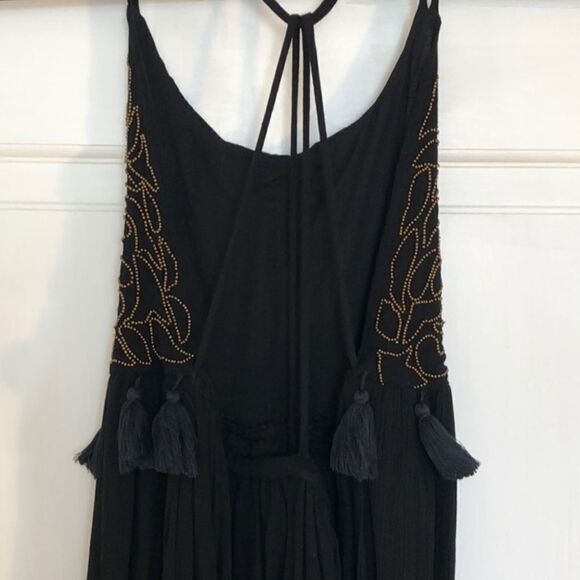 Raga Dominca Black Tassel Maxi Gauze Boho Dress With Gold Beaded Bodice Sz S - Picture 12 of 12